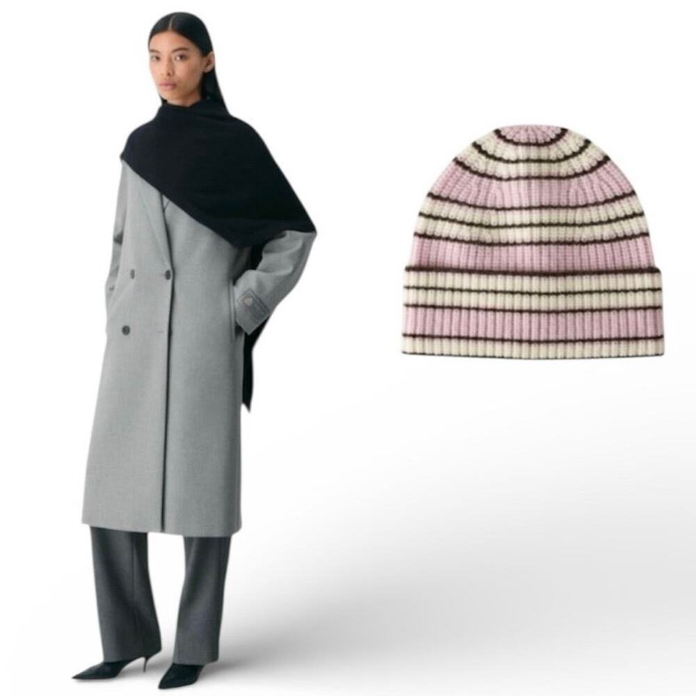 [SOLD] Aritzia Cashmere Medium Triangle Scarf & Cashmere Rib Beanie Stripes NWT✨